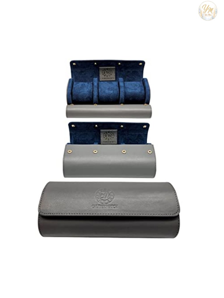 Genuine Napa Leather Watch Roll Travel Case For 3 Watches Velvet Interior